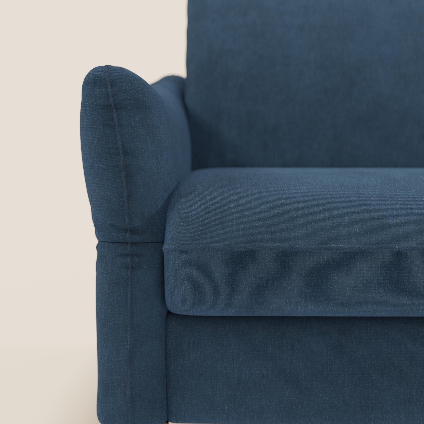 Dalia divano letto angolare con materasso alto 18 cm piedini alti e penisola contenitore in tessuto smacchiabile T17 blu