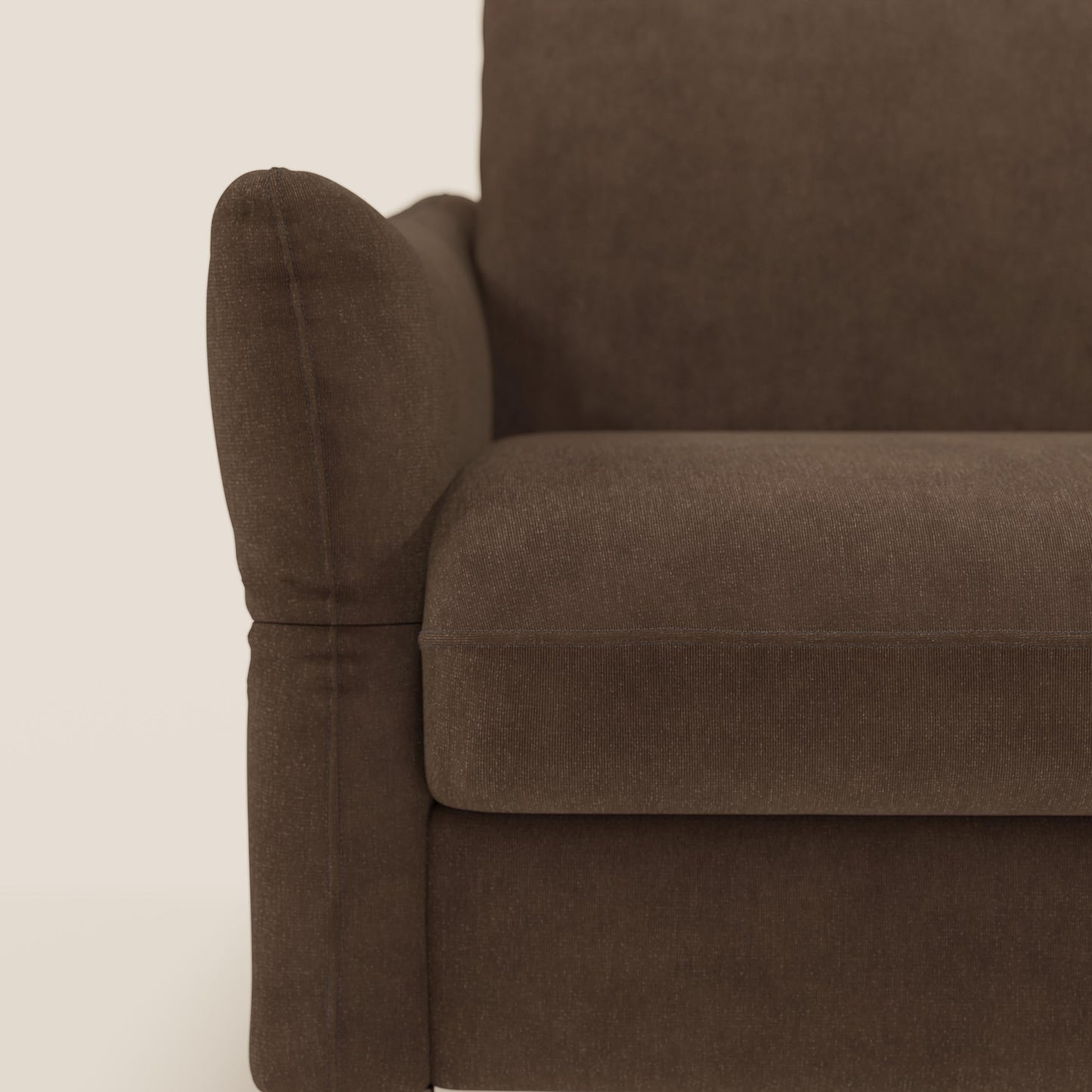 Dalia divano letto angolare con materasso alto 18 cm piedini alti e penisola contenitore in tessuto smacchiabile T17 marrone