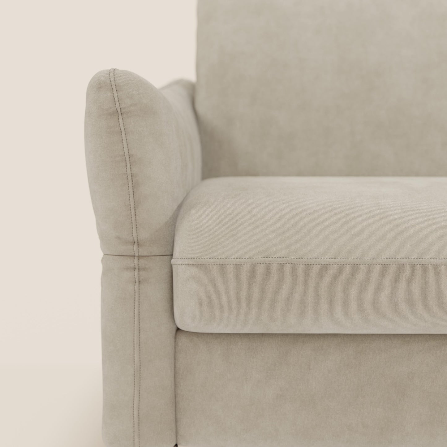 Dalia divano letto angolare con materasso alto 18 cm piedini alti e penisola contenitore in tessuto smacchiabile T17 panna