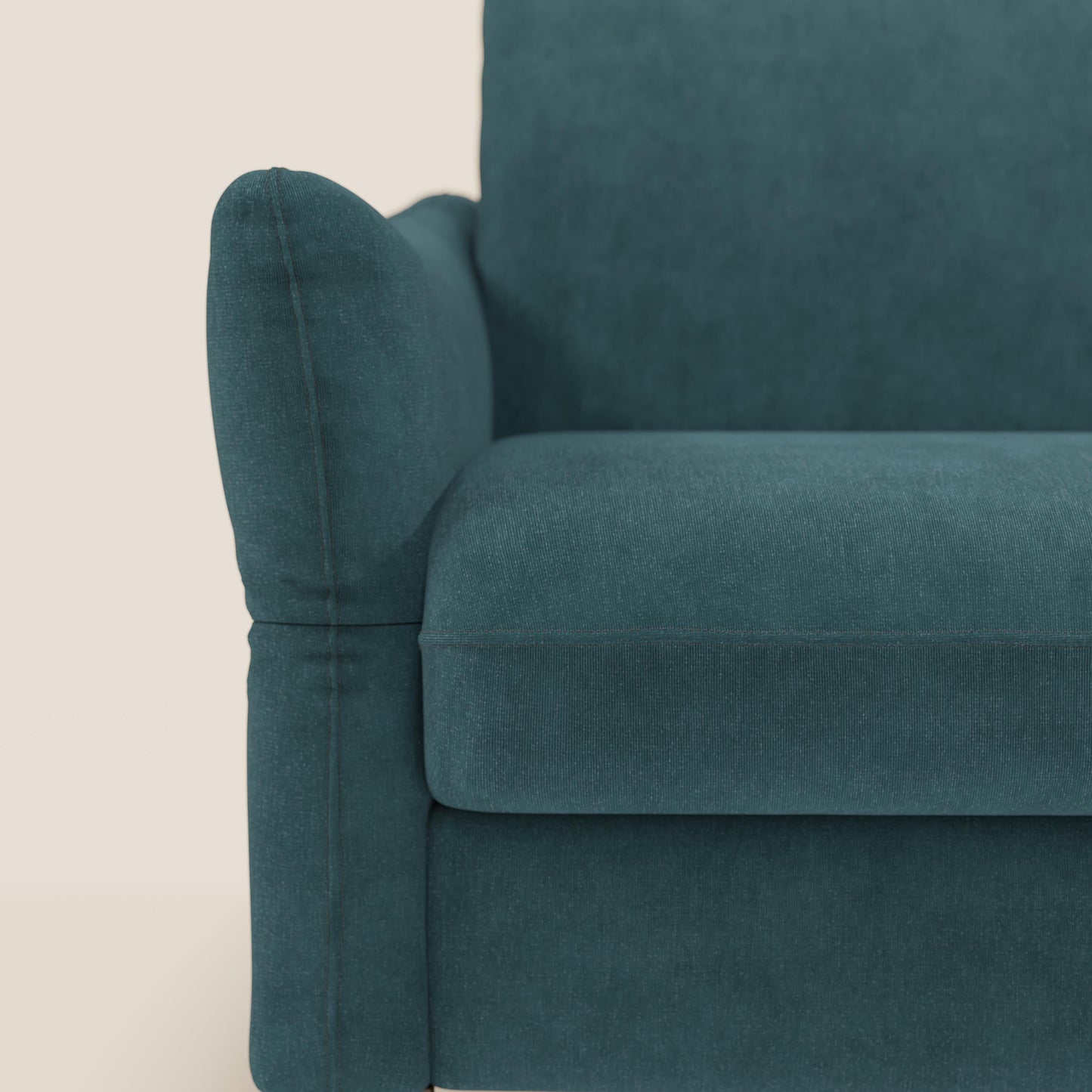 Dalia divano letto angolare con materasso alto 18 cm piedini alti e penisola contenitore in tessuto smacchiabile T17 petrolio