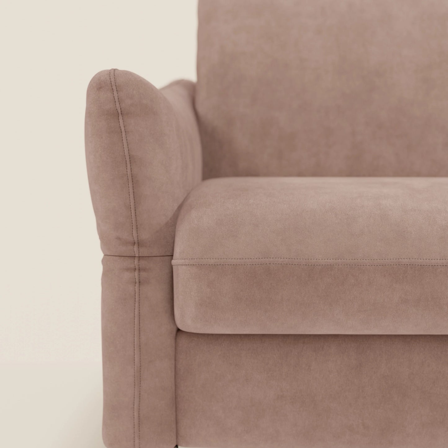 Dalia divano letto angolare con materasso alto 18 cm piedini alti e penisola contenitore in tessuto smacchiabile T17 rosa