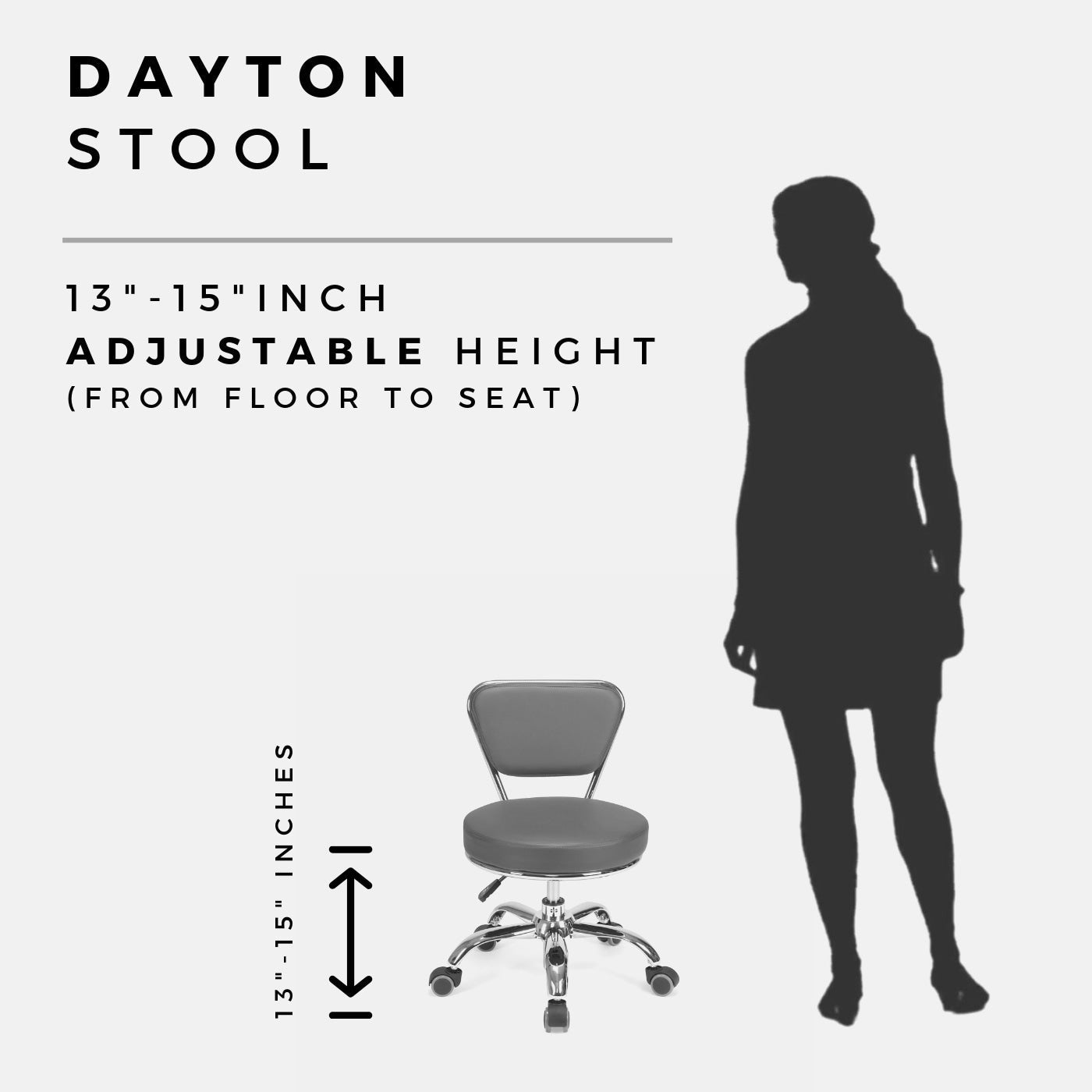 DAYTON Short Stool Rolling Stool with Adjustable Height 13-15 - N/A