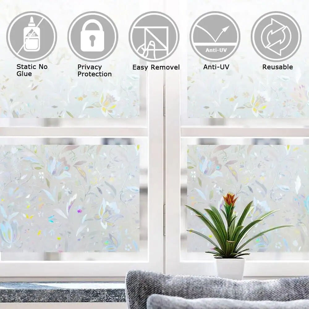 DCP No Glue Self Static Removable Frosted Glass Privacy Window Film,Tulip