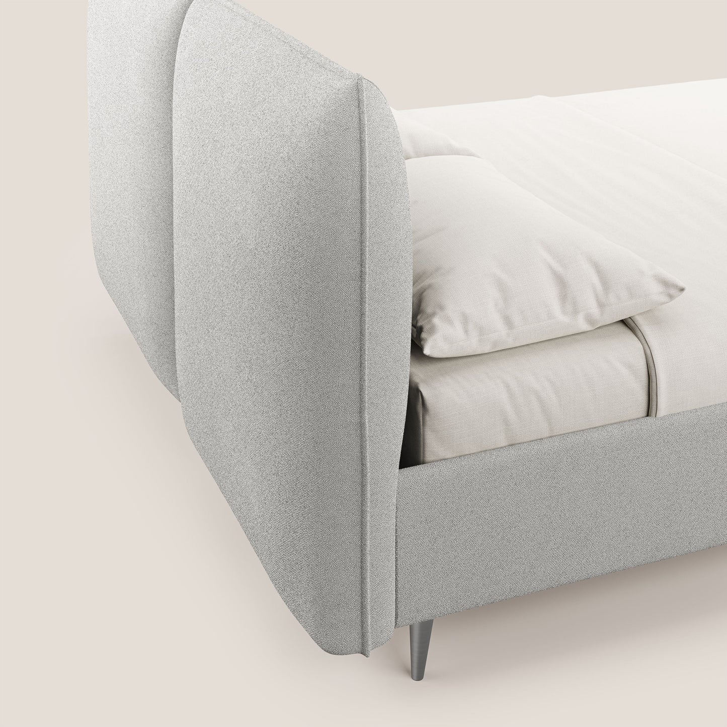 Adone letto imbottito contenitore a doppia pannellatura in bouclet impermeabile T07 grigio