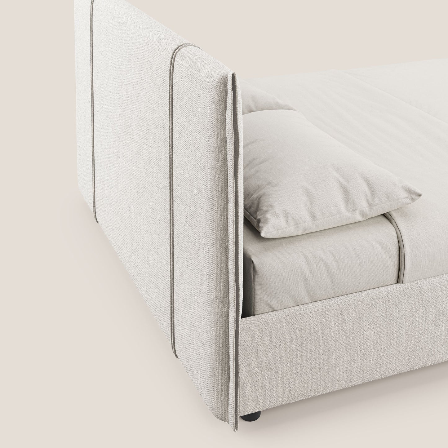 Alicia letto imbottito con vano contenitore in tessuto impermeabile T14 panna