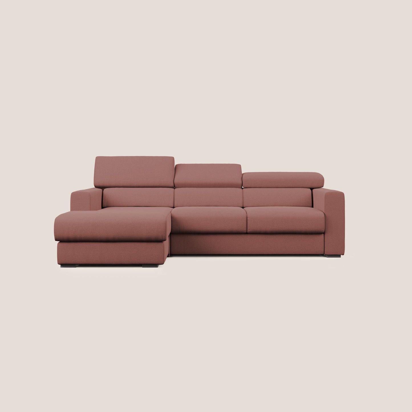 Dylan divano angolare con estraibile a cassettone in tessuto fiammato simil cotone impermeabile T19 salmone