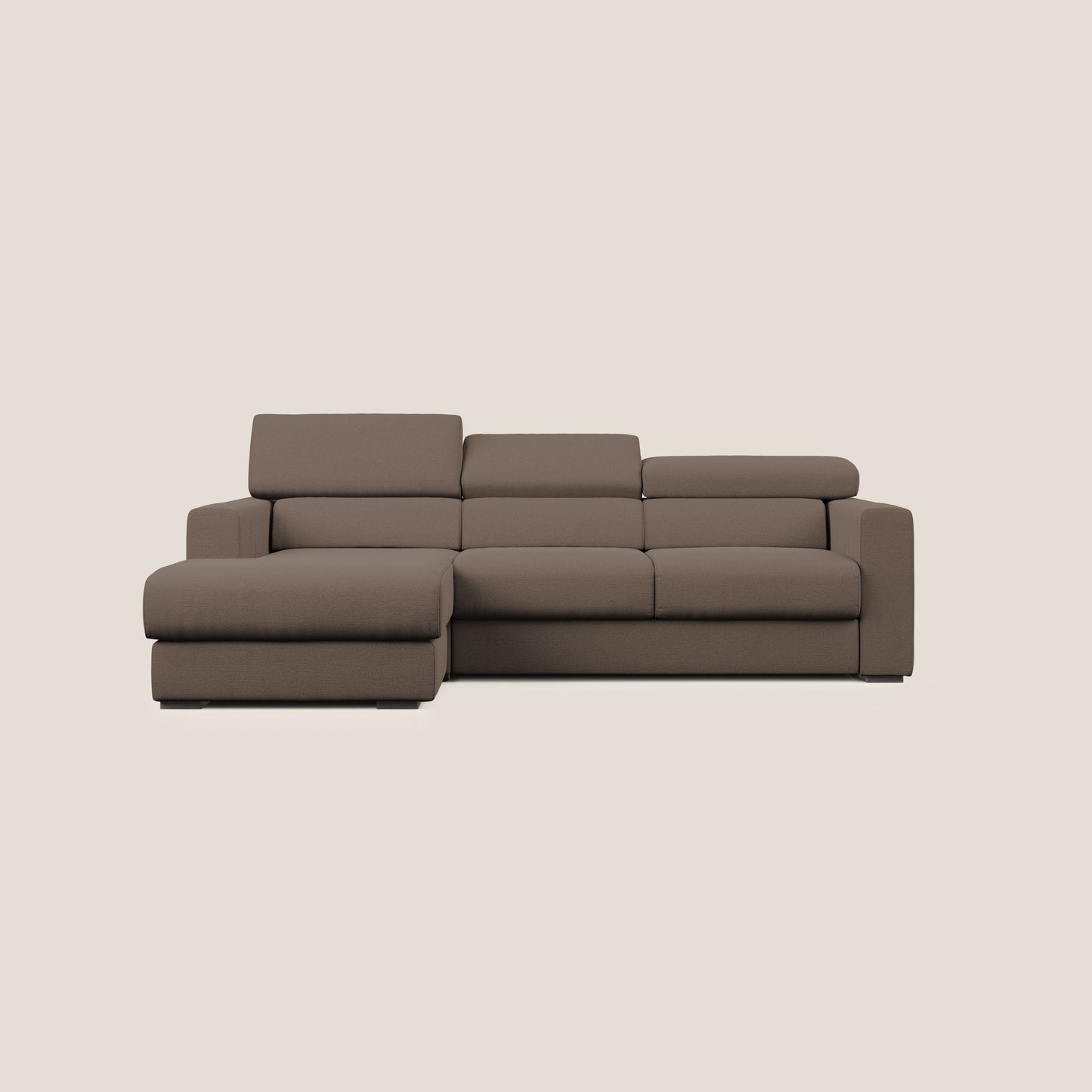 Dylan divano angolare con estraibile a cassettone in tessuto fiammato simil cotone impermeabile T19 marrone