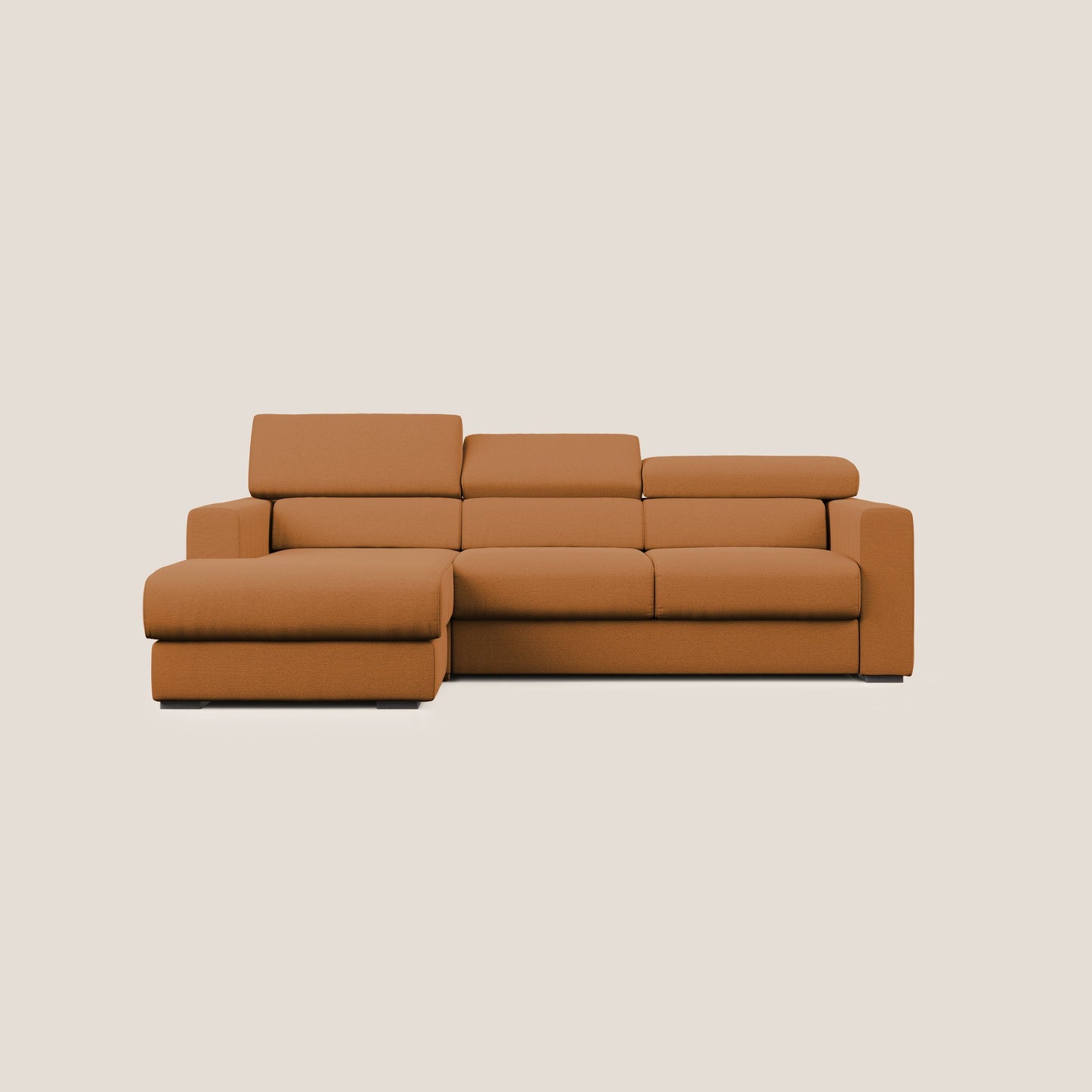 Dylan divano angolare con estraibile a cassettone in tessuto fiammato simil cotone impermeabile T19 arancio