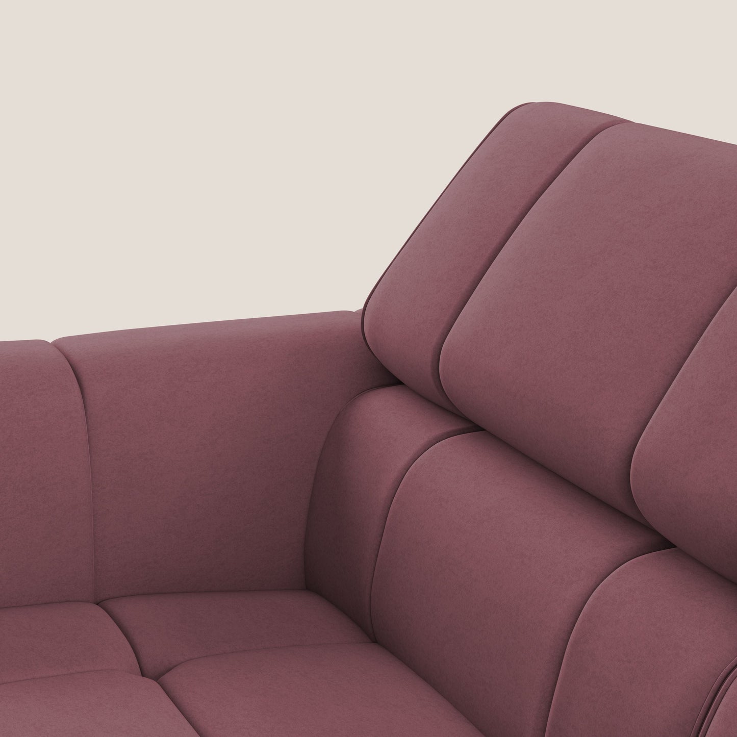 Giotto Divano con terminale e opzione relax elettrico in microfibra effetto velluto impermeabile T09 salmone