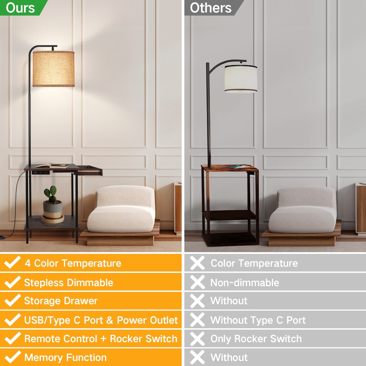 62 inch Floor Lamp with Magazine Desk - Drawer Style