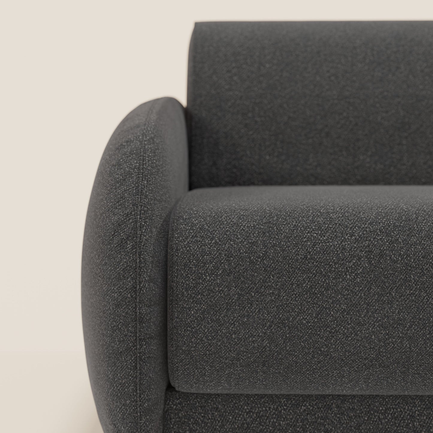 Giglio divano letto angolare con materasso alto 18 cm e penisola contenitore in morbido bouclé impermeabile T07 antracite