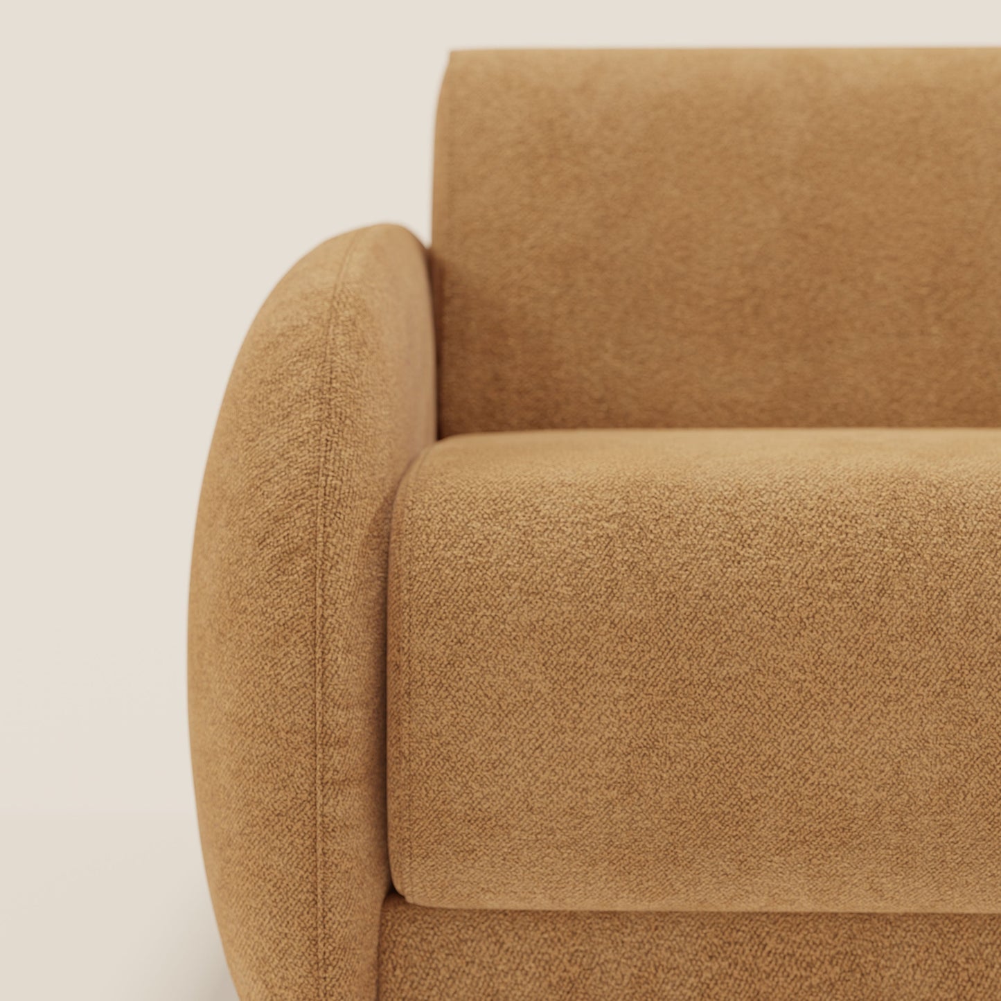 Giglio divano letto angolare con materasso alto 18 cm e penisola contenitore in morbido bouclé impermeabile T07 arancio