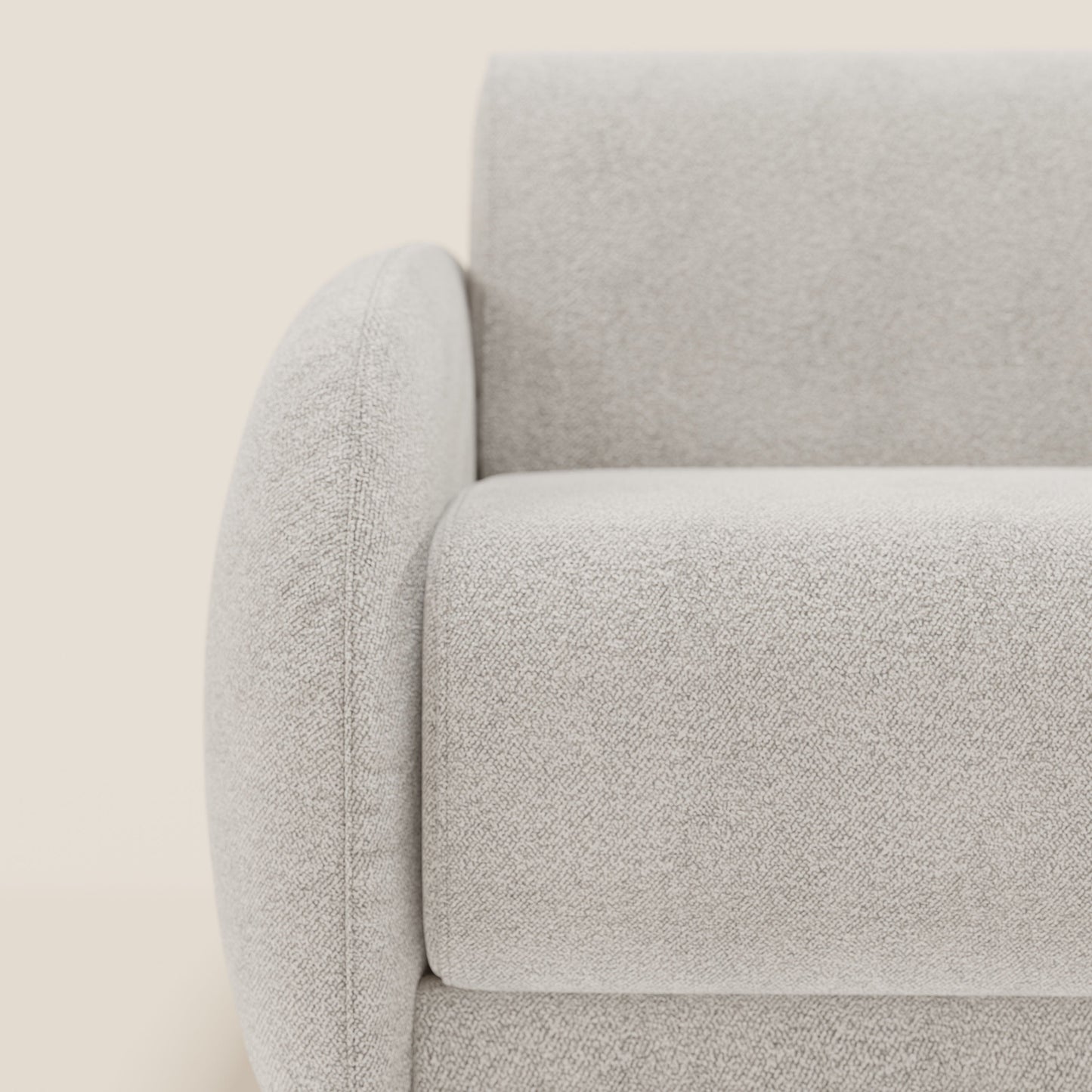 Giglio divano letto angolare con materasso alto 18 cm e penisola contenitore in morbido bouclé impermeabile T07 bianco