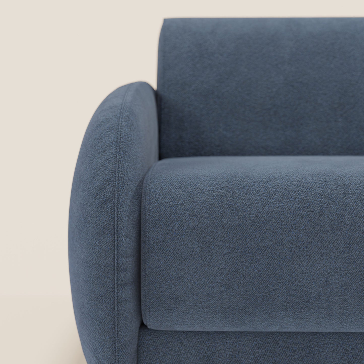 Giglio divano letto angolare con materasso alto 18 cm e penisola contenitore in morbido bouclé impermeabile T07 blu