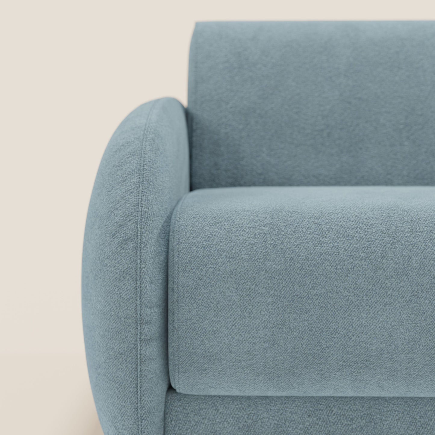 Giglio divano letto angolare con materasso alto 18 cm e penisola contenitore in morbido bouclé impermeabile T07 carta da zucchero