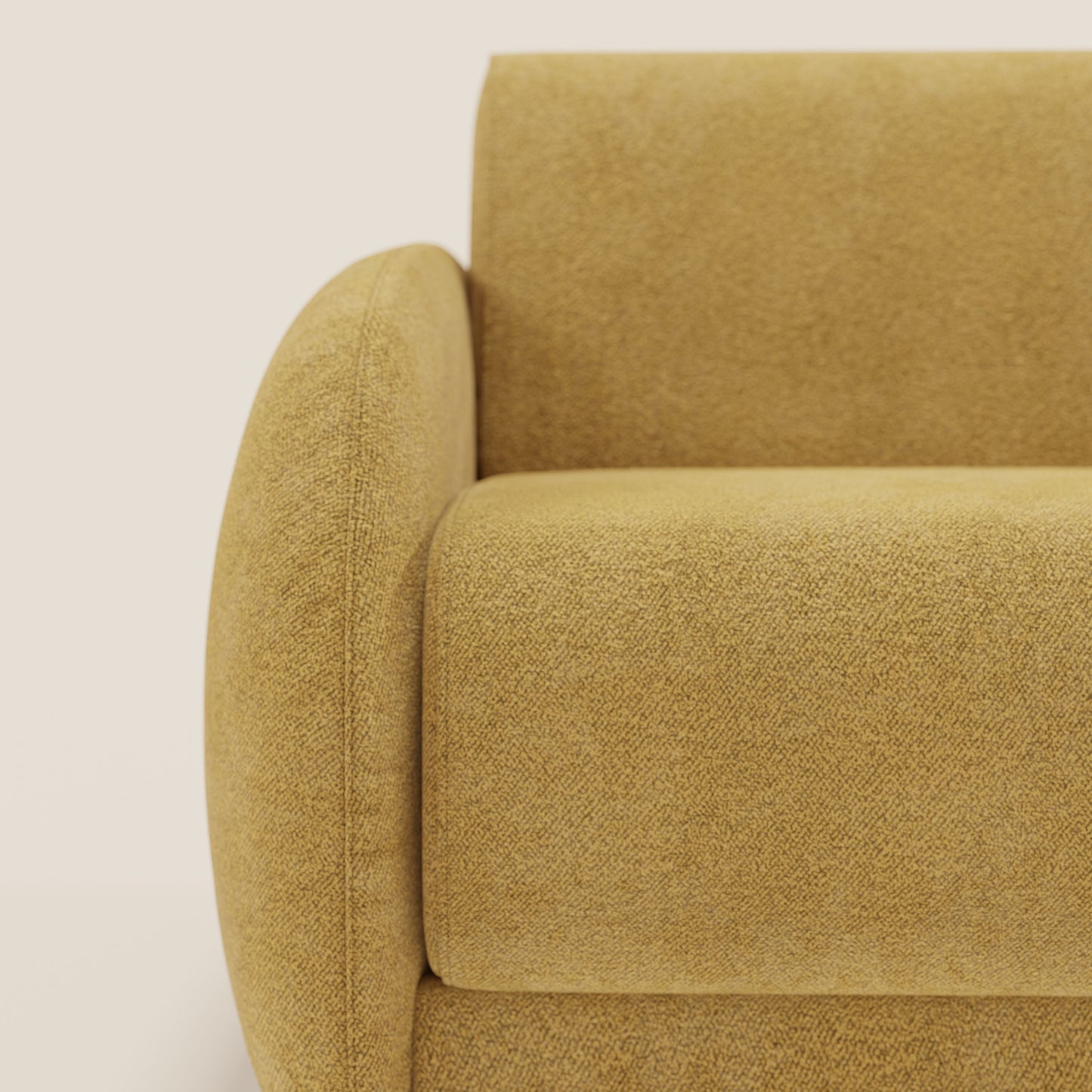 Giglio divano letto angolare con materasso alto 18 cm e penisola contenitore in morbido bouclé impermeabile T07 giallo