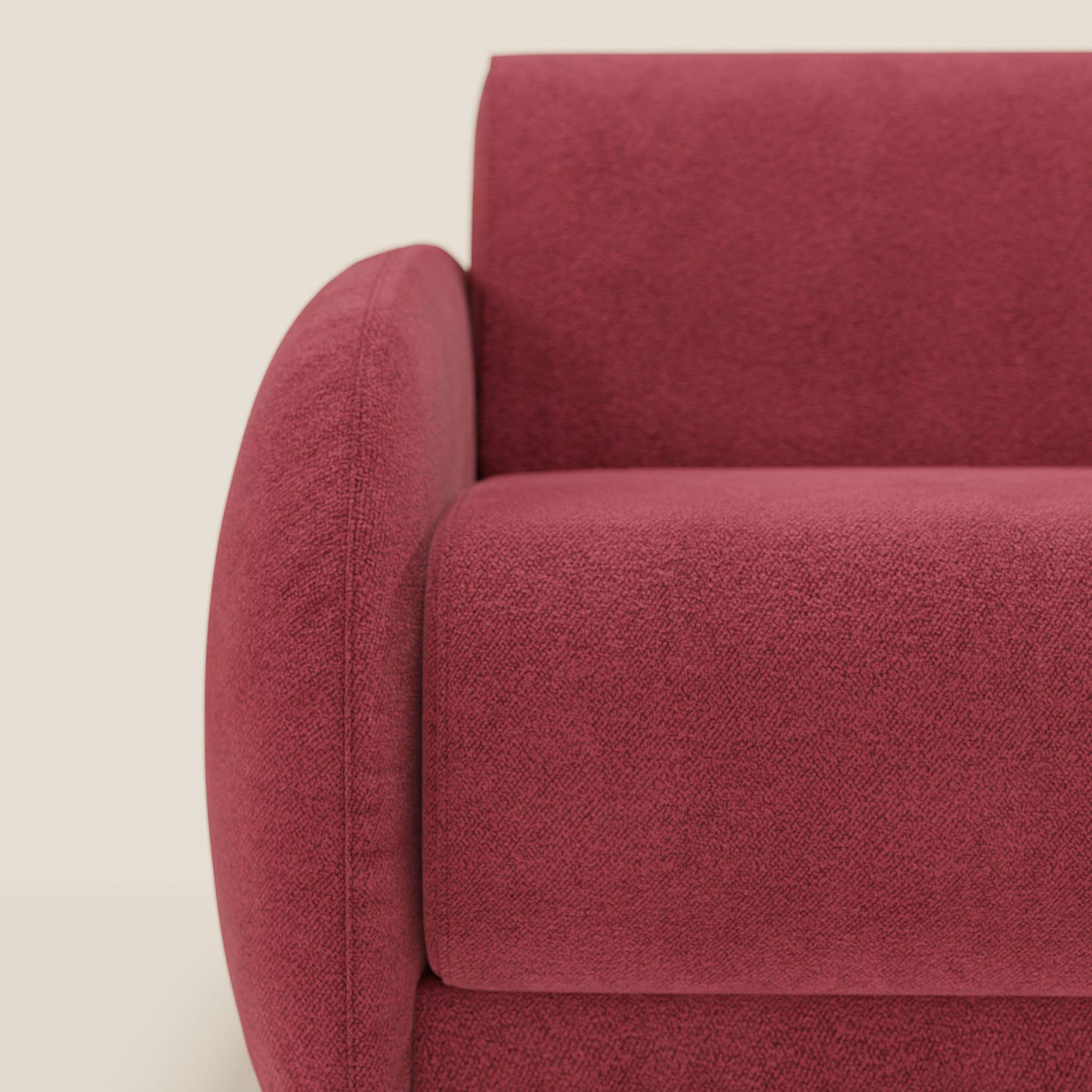 Giglio divano letto angolare con materasso alto 18 cm e penisola contenitore in morbido bouclé impermeabile T07 rosso