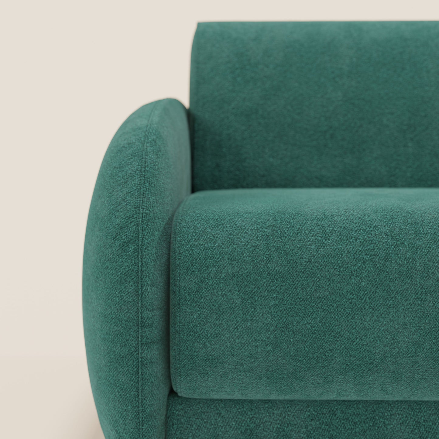 Giglio divano letto angolare con materasso alto 18 cm e penisola contenitore in morbido bouclé impermeabile T07 verde