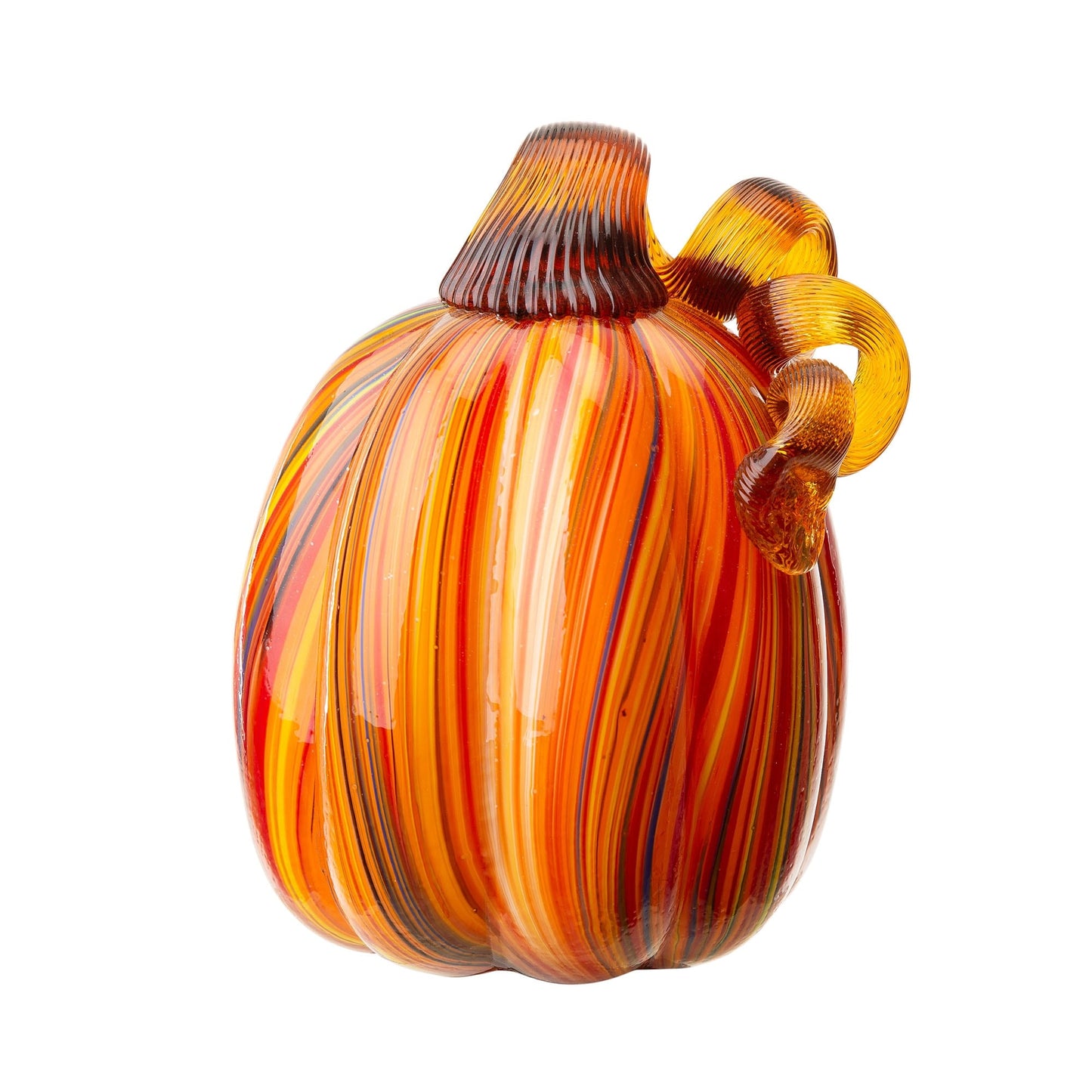 Glitzhome Multi Striped Fall Harvest Glass Pumpkins Halloween Thanksgiving Festival Decorations