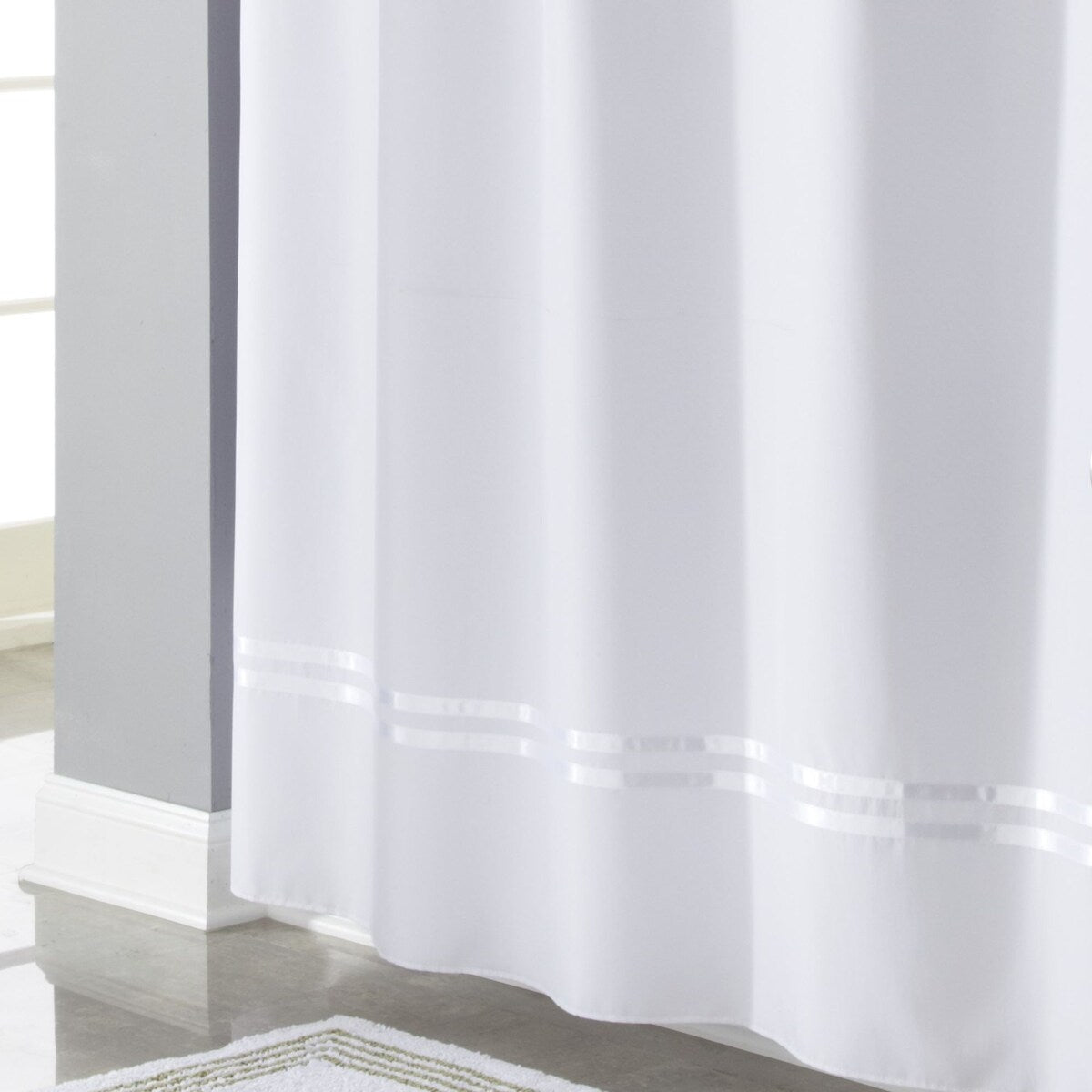 Hookless Escape 3-in-1 Shower Curtain with Sheer Top Window, Flex-on Rings & Fabric Liner