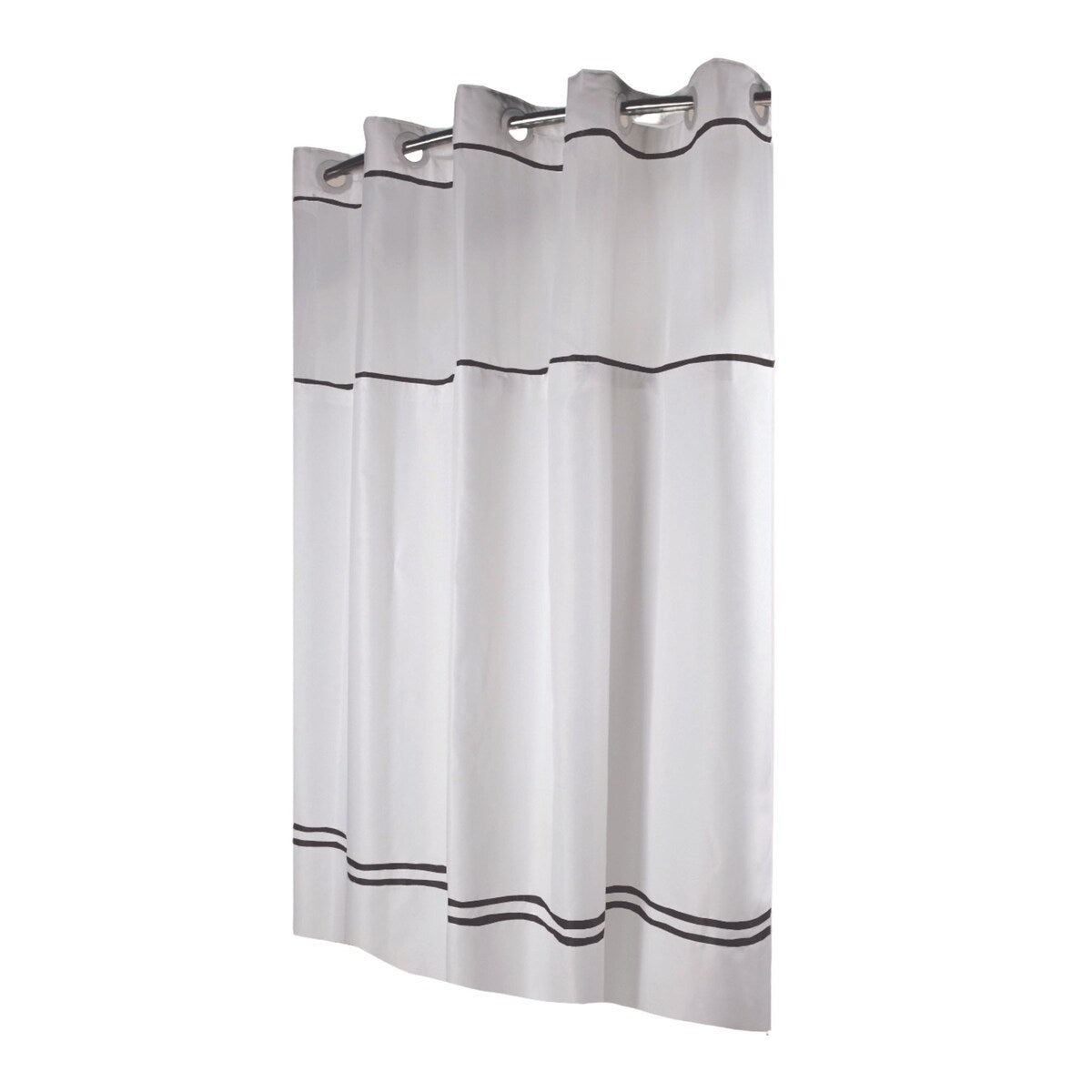 Hookless Monterey 3-in-1 Fabric Shower Curtain with Sheer Top Window, Flex-on Rings & PEVA Liner