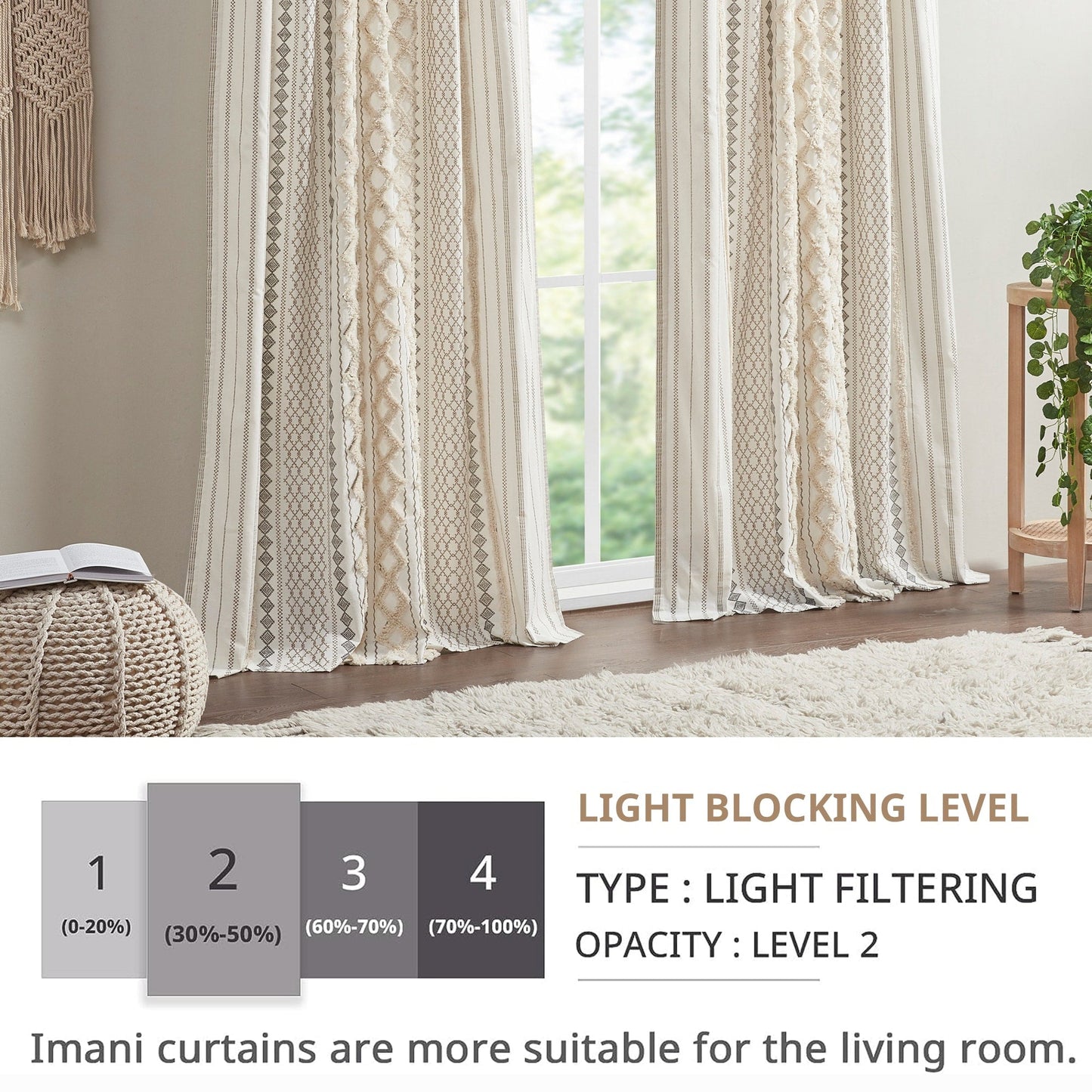 INK+IVY Imani Cotton Printed Single Curtain Panel with Chenille Stripe and Lining