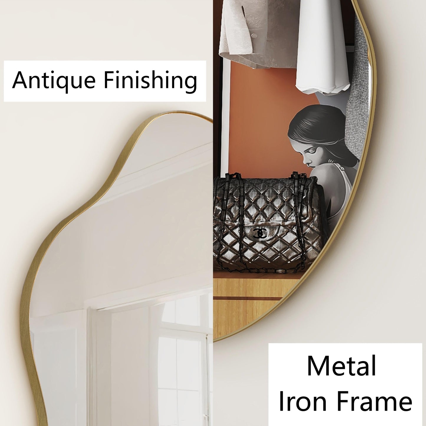 Irregular Wavy Antique Wall Mirror - 35.8×21.7