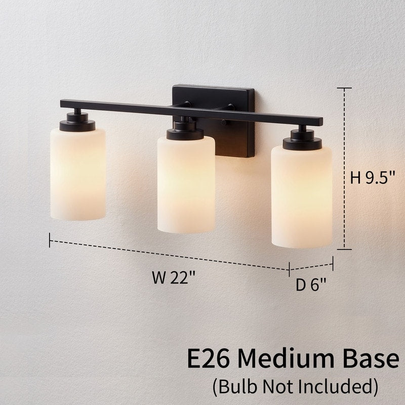 KAWOTI 3-Light Dimmable Bathroom Vanity Light with Frosted White Glass