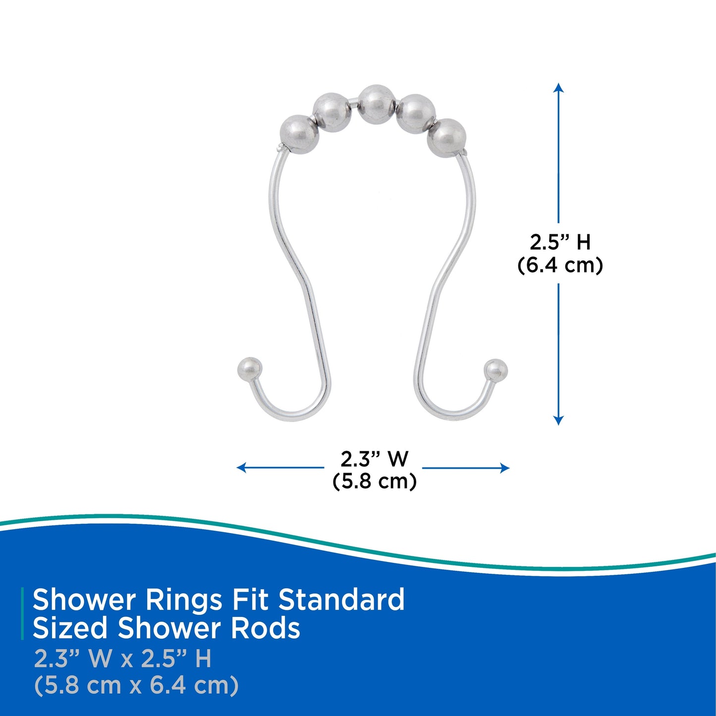 Kenney Beaded Roller Shower Curtain Double Hooks, Set of 12