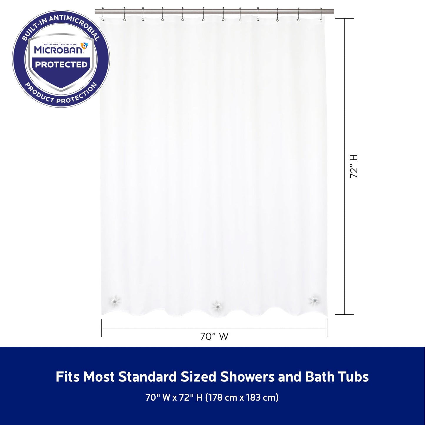 Kenney Microban Protected Heavyweight PEVA Shower Liner, 70 W x 72 H