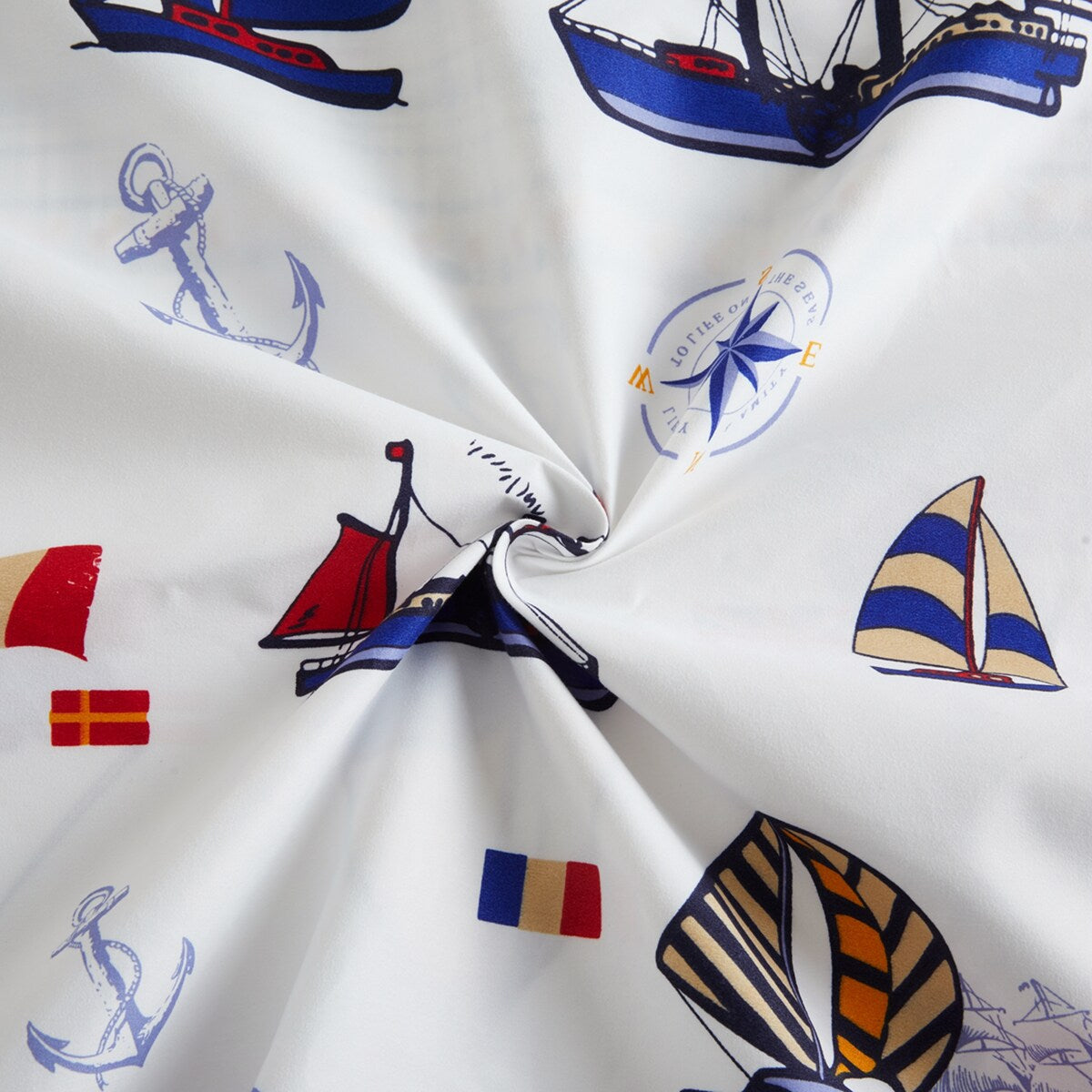 Kids Boys Printed 600 Thread Count Cotton Blend Percale Duvet Cover Fitted Sheet Ensemble Bedding Set, Nautical Sailing Boat