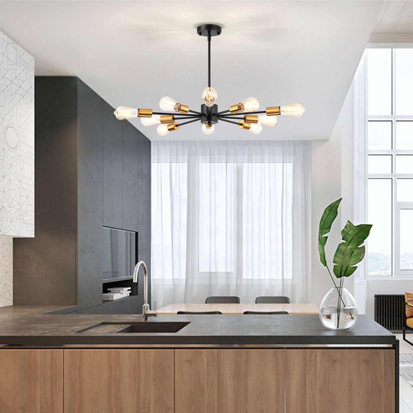 Lorena Antique Black and Metallic Gold Sputnik 10-Light Chandelier