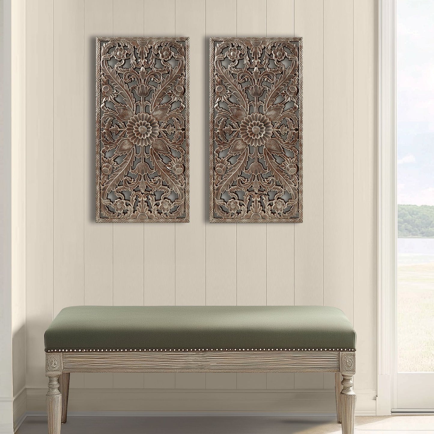 Madison Park Botanical Distressed Carved Wood Wall Décor (Set of 2)