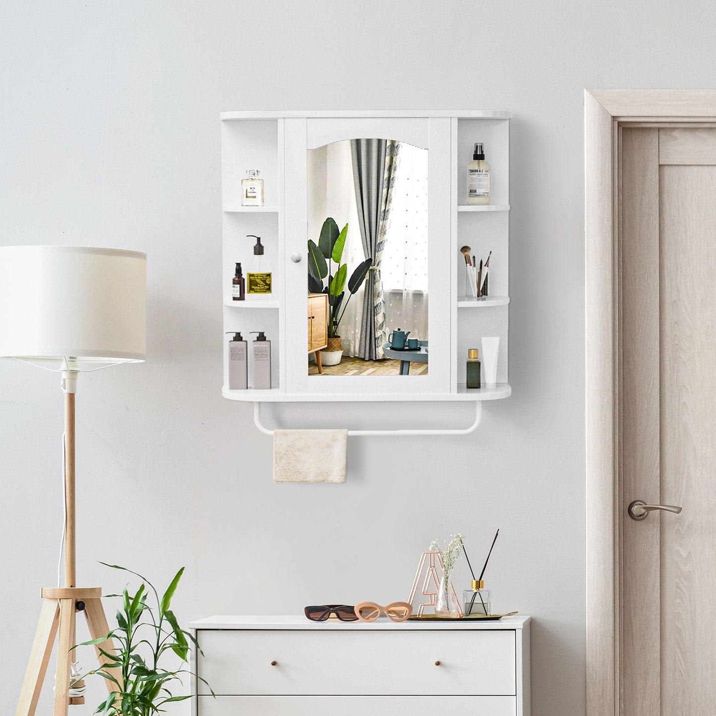 Modern Wall Bathroom Storage Medicine Cabinet with Adjustable Shelves and Towel Rack