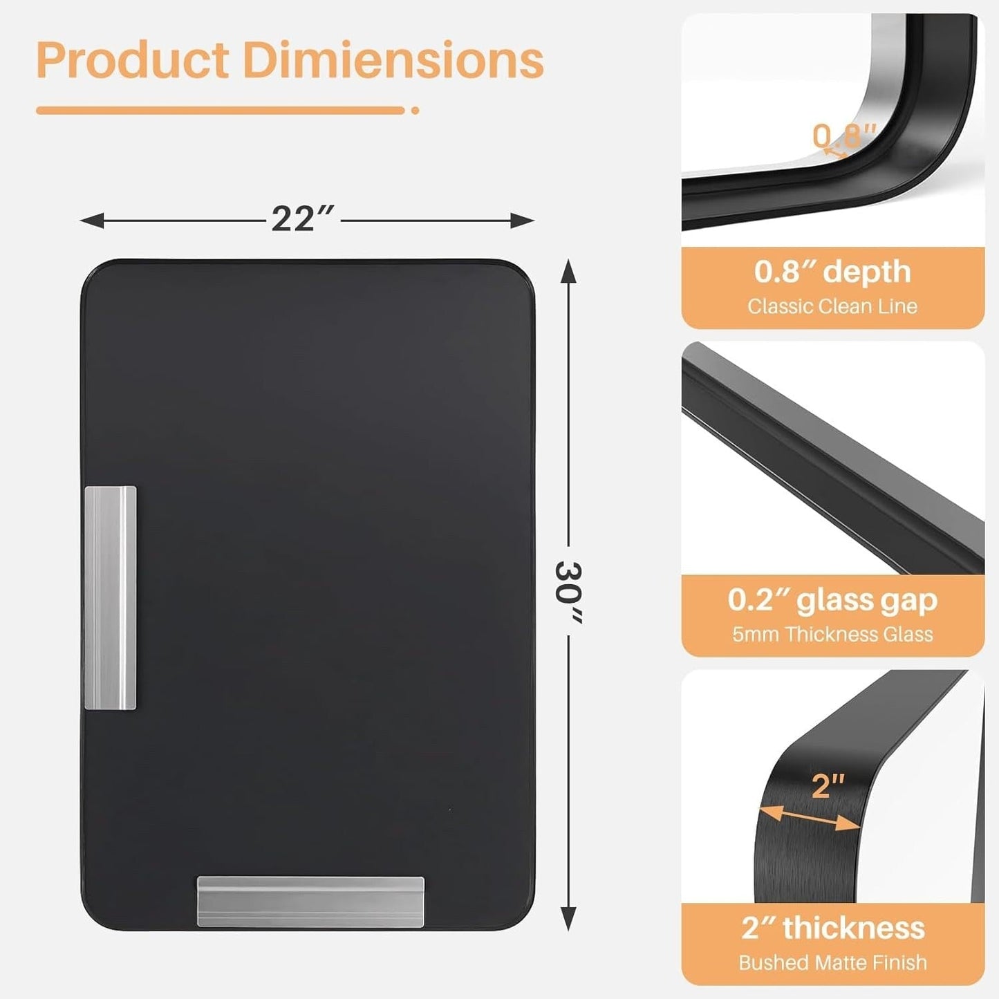 Black Aluminum Alloy Framed Vanity Rounded Rectangle Bathroom Mirrors for Over Sink Wall, Horizontally or Vertically Hanging