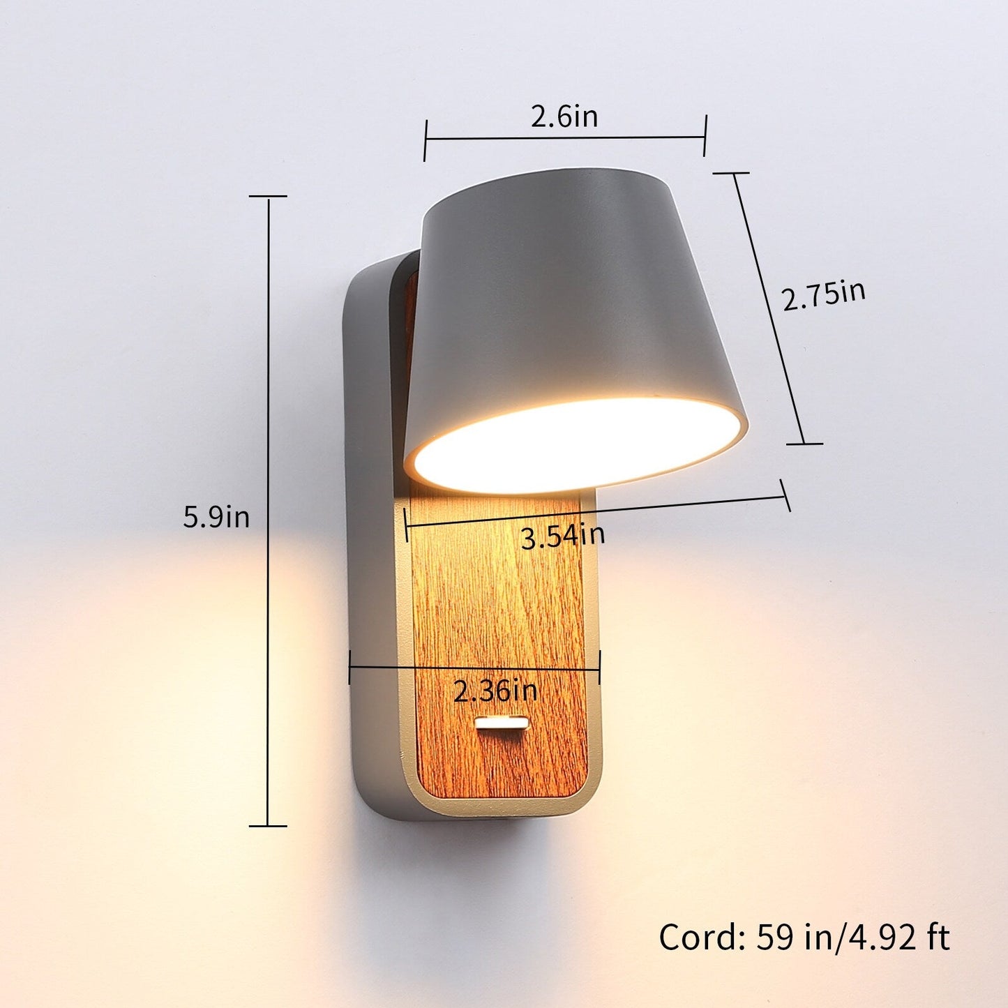 Modern Wall Lamp with Plug in Cord Indoor Contemporary Mounted Lighting Fixture-Nordic Bedside Rotatable Reading Lights