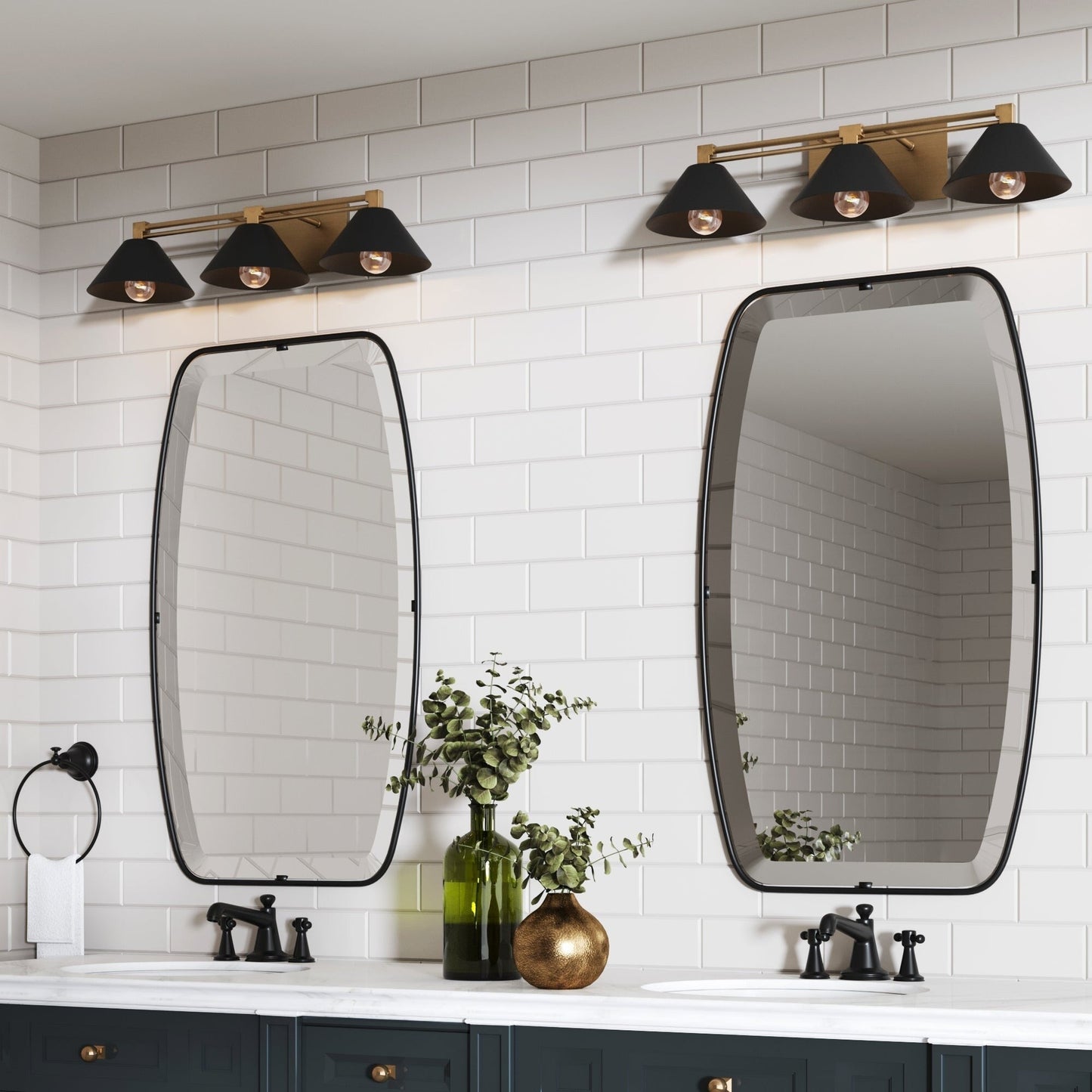 Nathan James Ronnie Industrial 3-Light Vanity Light, Art Deco Wall Mounted Light Fixture for Bathroom or Vanity