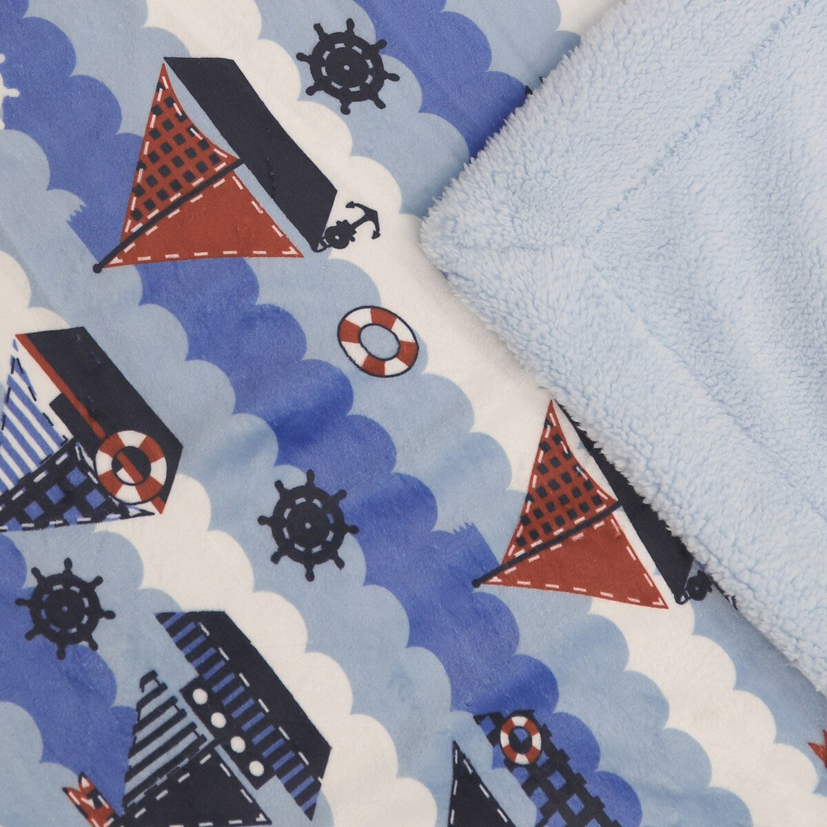 Printed Flannel Fleece Throw Sherpa Kids Blanket, 40 x 50 Inch Nautical Sailing Boat White Base