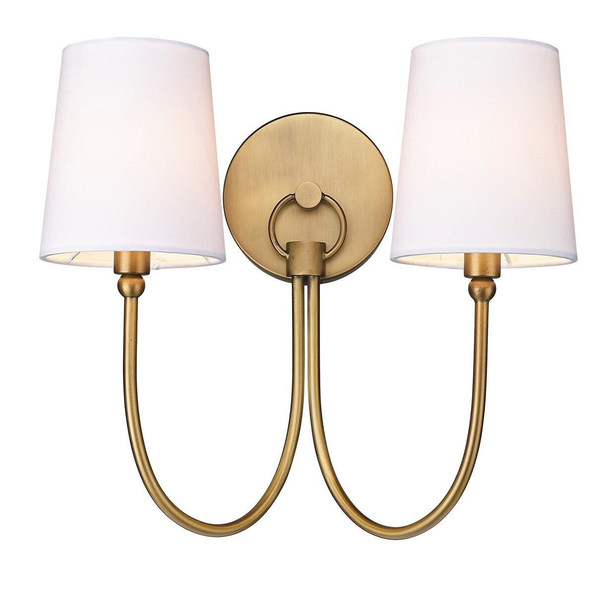 Traditional Rustic 2-Light Sconce in Aged Brass With Shade