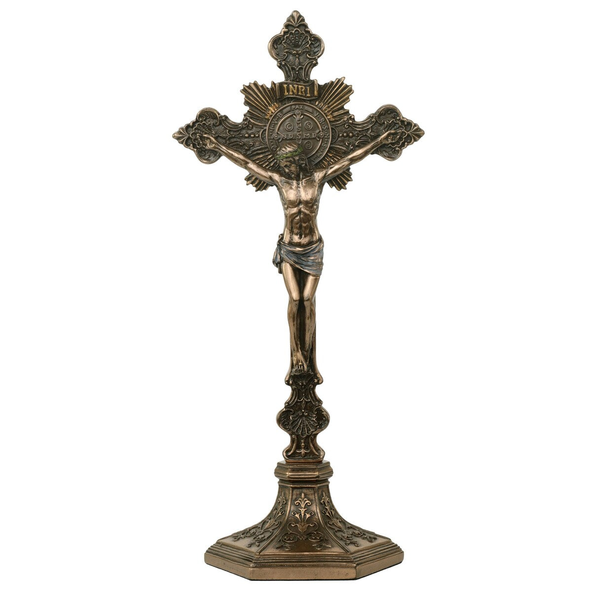 Veronese Design 9.6 H Saint Benedict Crucifix Stand (Removable Stand) Cold Cast Bronze