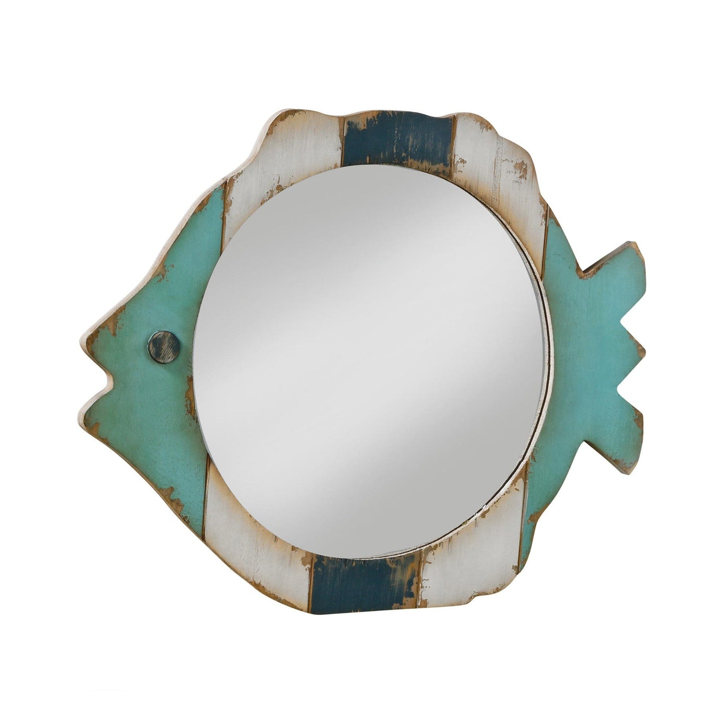Wood Fish Frame Mirror - Blue