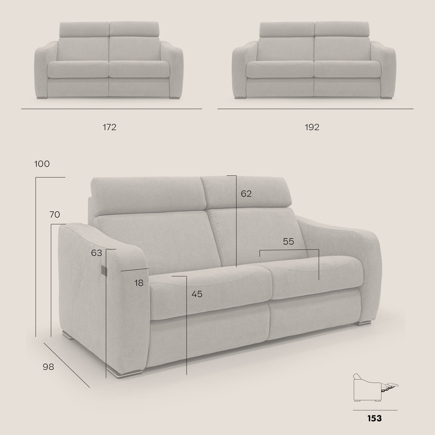 Gummy Divano con meccanismo relax elettrico grigio