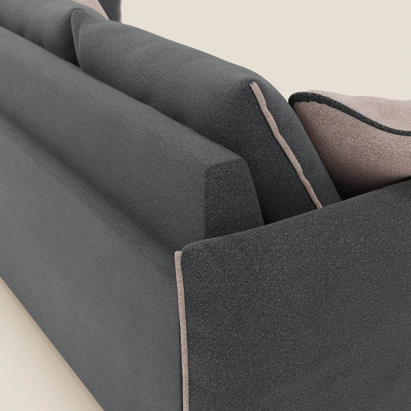 Divano Flexar con 3 sedute allungabili schienale in piuma d'oca in bouclé impermeabile T07 antracite - rosa