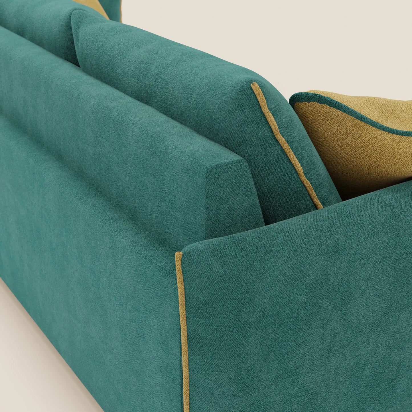 Divano Flexar con 3 sedute allungabili schienale in piuma d'oca in bouclé impermeabile T07 verde - giallo