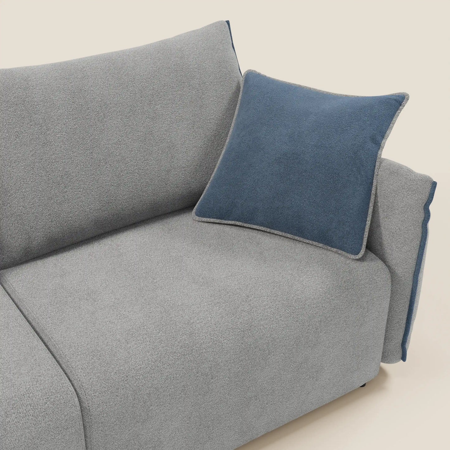 Divano Flexar con sedute allungabili e schienale in piuma in morbido bouclé impermeabile T07 grigio - blu