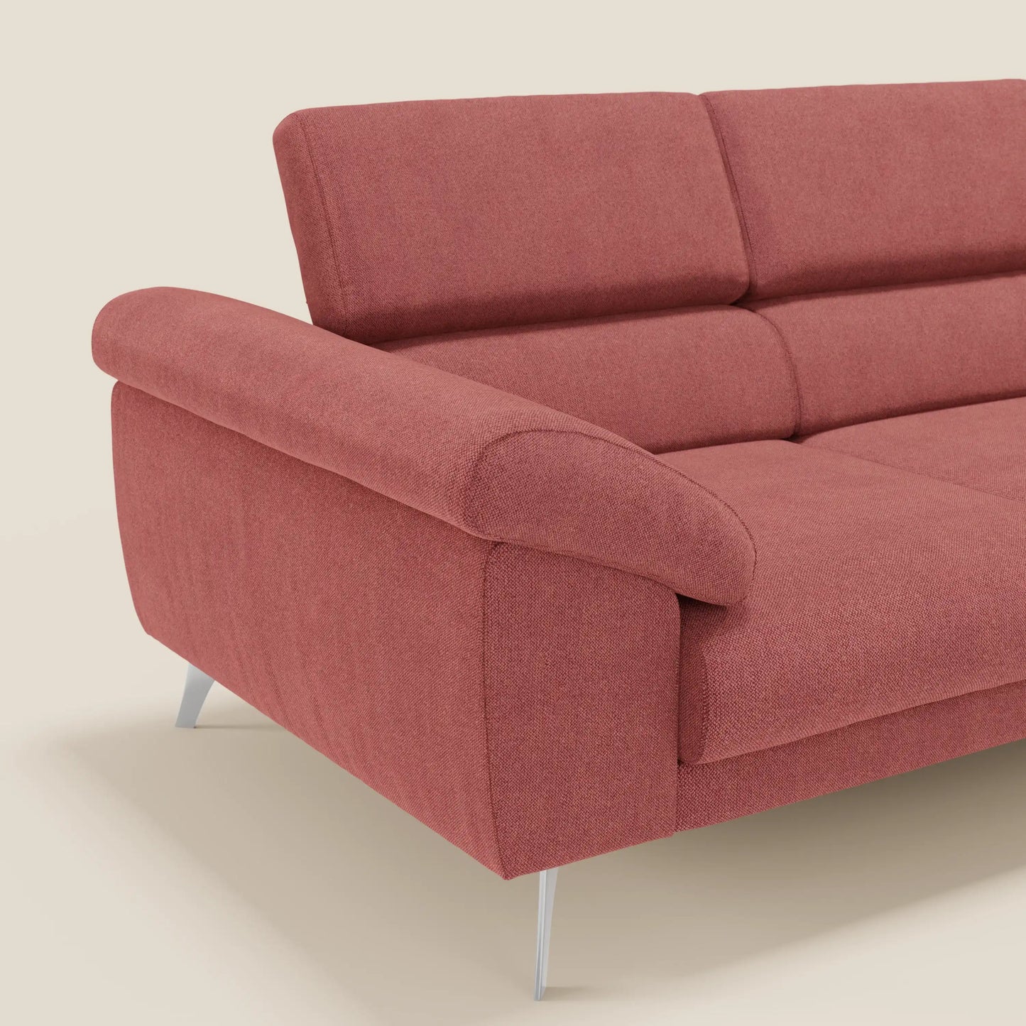 Donatello divano con 3 sedute allungabili braccioli contenitore e poggiatesta reclinabili in tessuto smacchiabile T23 rosso ciliegia