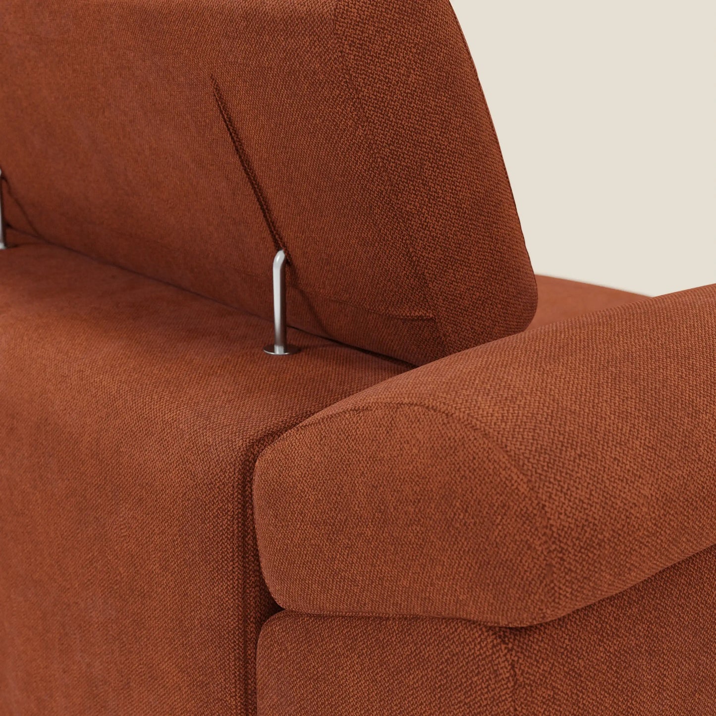 Donatello divano con 3 sedute allungabili braccioli contenitore e poggiatesta reclinabili in tessuto smacchiabile T23 arancione ruggine