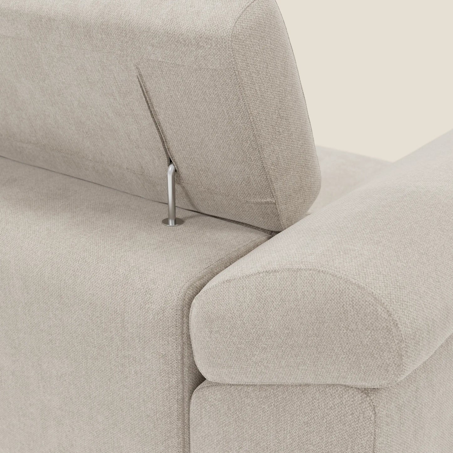 Donatello Divano angolare con sedute scorrevoli braccioli contenitore e poggiatesta in tessuto morbido smacchiabile T23 panna