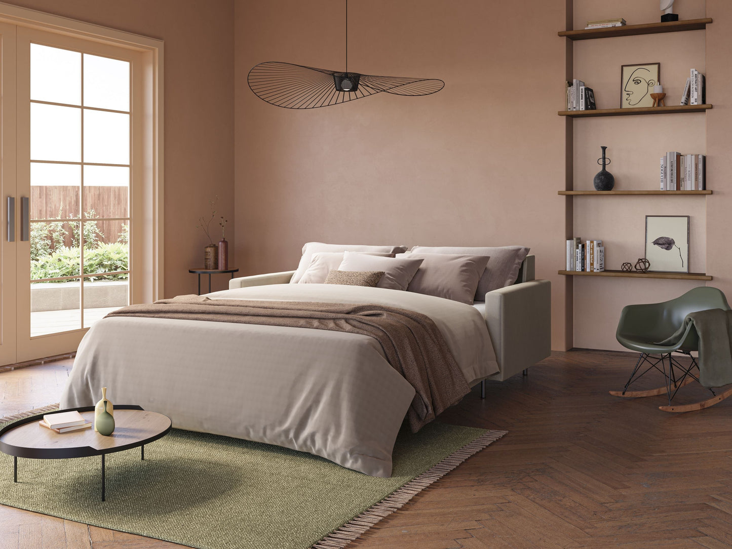 Andromeda divano letto matrimoniale in velluto morbido impermeabile T01 beige