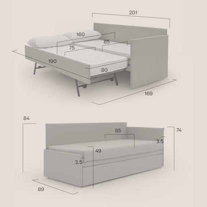 Durini Divano duplex con doppio letto in tessuto simil cotone impermeabile T13 antracite 